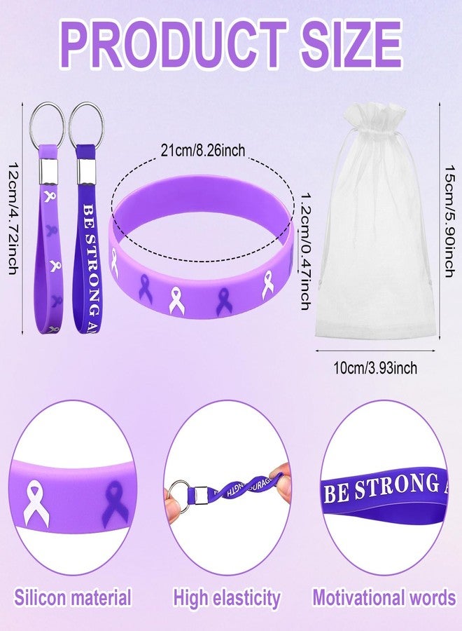 Furbeko 60 Sets Purple Domestic Violence Pancreatic Cancer Awareness Gifts Bracelets Silicone Keychains Bulk Lupus Epilepsy Alzheimer's Hope Faith Courage Wristbands for Overdose Eating Disorders - Image 2